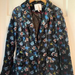 Anthropologie black corduroy floral blazer- NWOT
